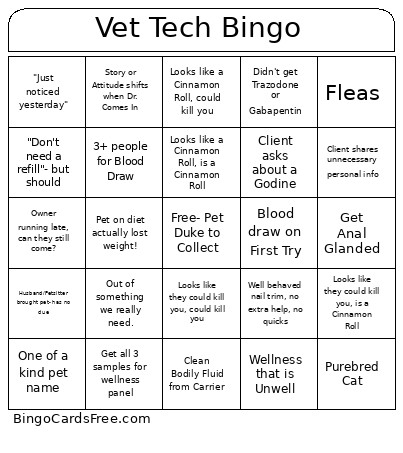 Vet Tech Bingo Card 3