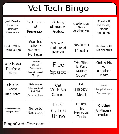 Vet Tech Bingo Card