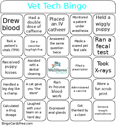 Vet Tech Bingo Card