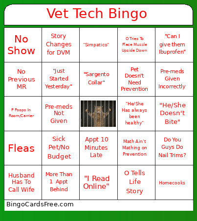 Vet Tech Christmas Bingo Card