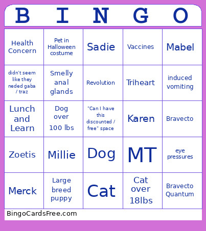 Vet tech Week Bingo Cards