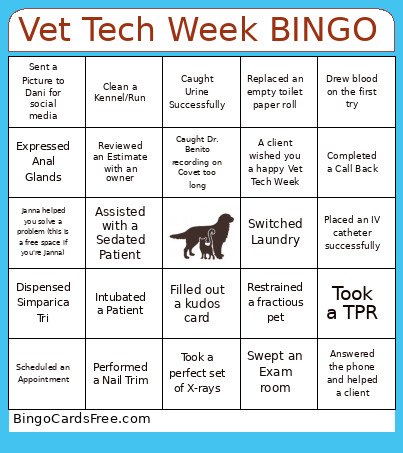Vet Tech Week Bingo Card