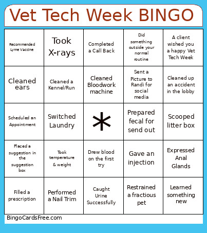 Vet Tech Week Bingo Card