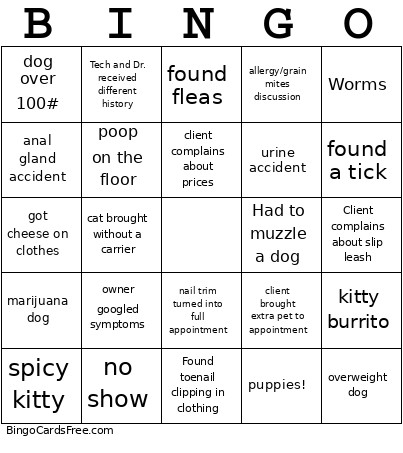 Veterinary Bingo Card