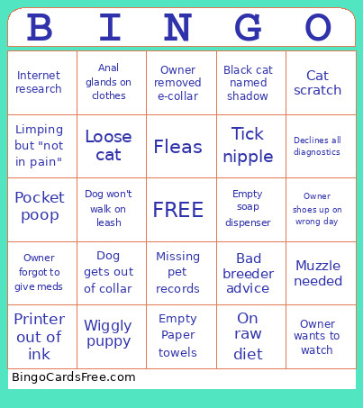 Veterinary Bingo Card