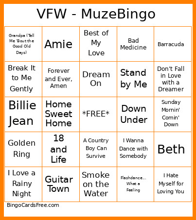 VFW - Muze Bingo Card