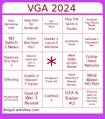 VGA 2024 Bingo Card