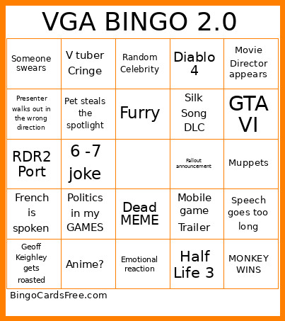 VGA 2.0 Bingo Card