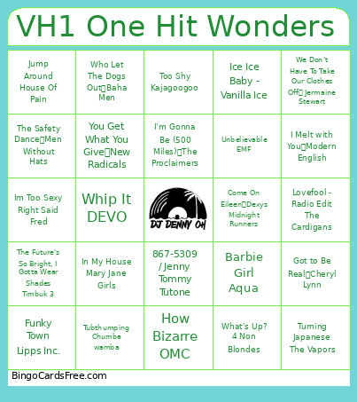VH1 One Hit Wonders Bingo Card