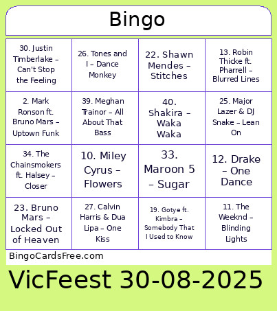 Victorie Bingo Card