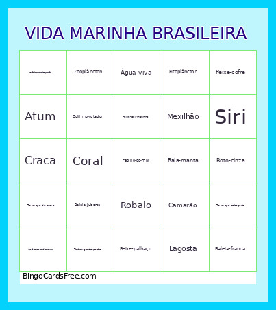 VIDA MARINHA NA COSTA BRASILEIRA Bingo Card