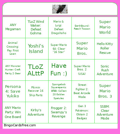 Video Game Race Binga Bingo Card