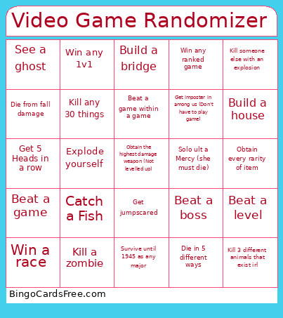 Video Game Randomizer Bingo Card
