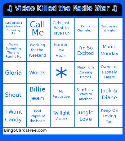 ♫ Video Killed The Radio Star ♫ Bingo Card