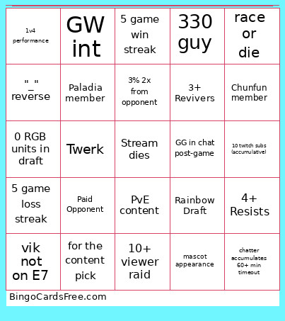 Vikchun 13-1-2026 Stream Bingo Card