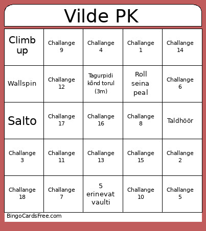 Vilde PK 26 Bingo Card