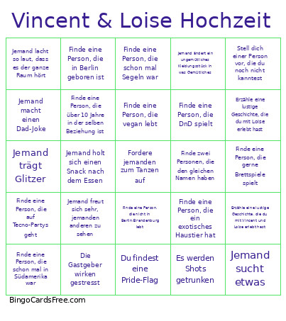 Vincent & Loise Hochzeit Bingo Card
