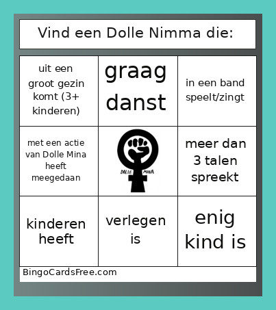 Vind Een Dolle Nimma Die: Bingo Card