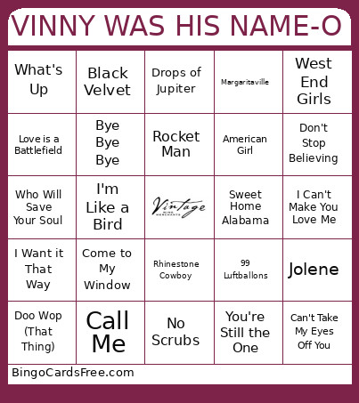VINNY WAS HIS NAME-O Bingo Card
