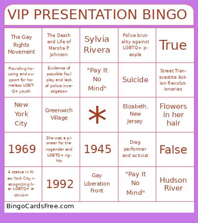 Marsha Bingo Cards Free Pdf Printable Game, Title: VIP PRESENTATION BINGO