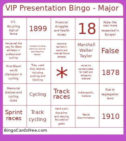 VIP Presentation - Major Bingo Card