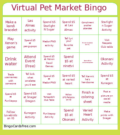 Virtual Pet Market Bingo Card