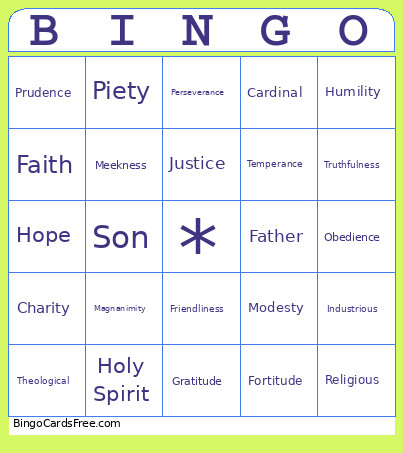 Virtue Bingo Card