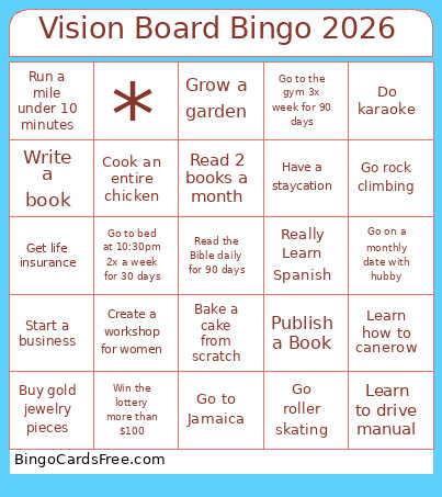 Vision Board 2026 Bingo Card