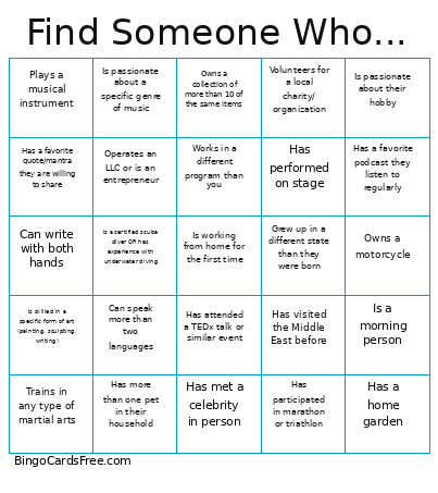 Visions Find Someone Who Initial Bingo Card