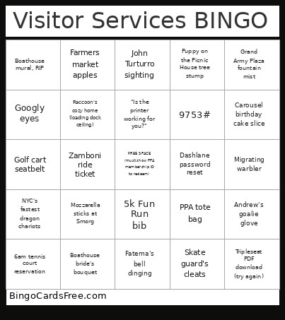 Visitor Services Bingo Card
