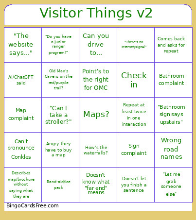 Visitor Things V2 Bingo Card