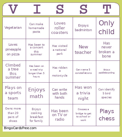 VISST Welcome 2026-27 Bingo Card