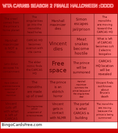 VITA CARNIS SEASON 2 FINALE HALLOWEEN :DDDD Bingo Card 2