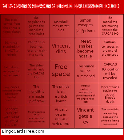 VITA CARNIS SEASON 2 FINALE HALLOWEEN :DDDD Bingo Card