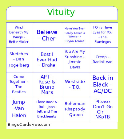 Vituity Bingo Card