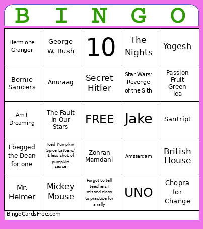 Vivi Grad Party Bingo Card