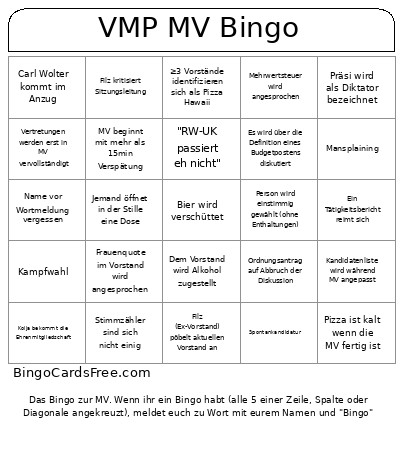 VMP MV Bingo Card