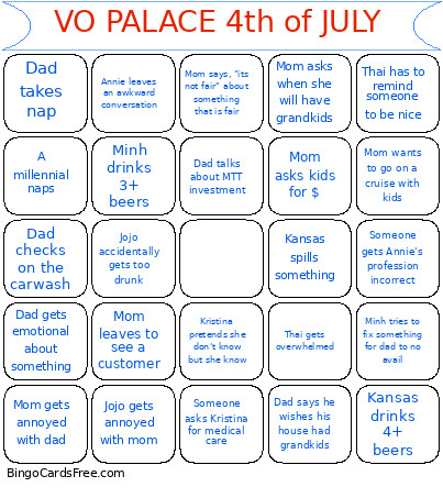 VO PALACE 4th Of JULY Bingo Card