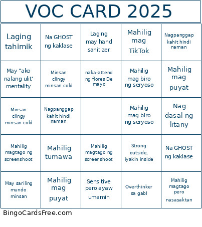 VOC 2025 Bingo Card