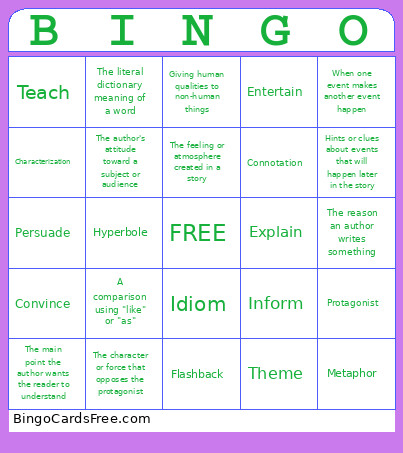 Vocab Bingo Card