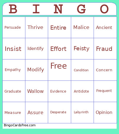 Vocab Bingo Card