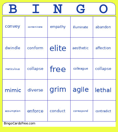 Vocab Bingo Card