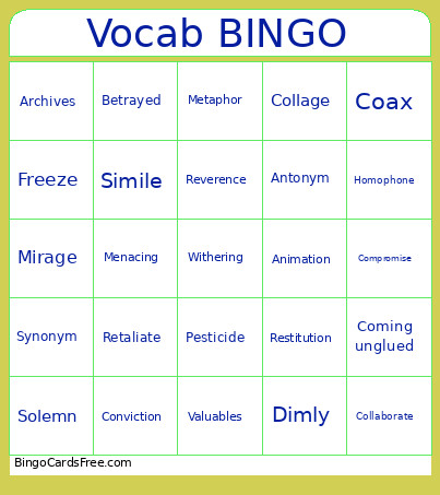 Vocab Bingo Card