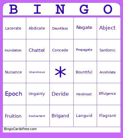 Vocab Unit 1-3 Review Bingo Card