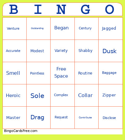 Vocab Week 2 Bingo Card