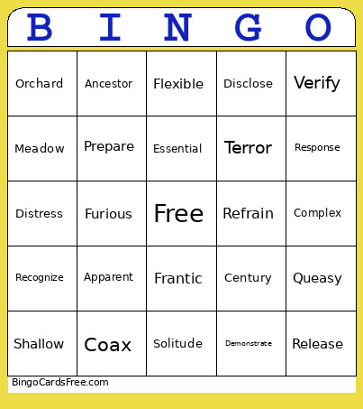 Vocab Week 4 Bingo Card