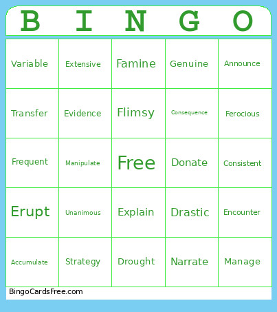 Vocab Week 5 Bingo Card