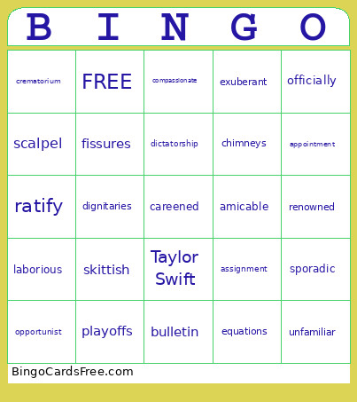 Vocab Week Two Bingo Card