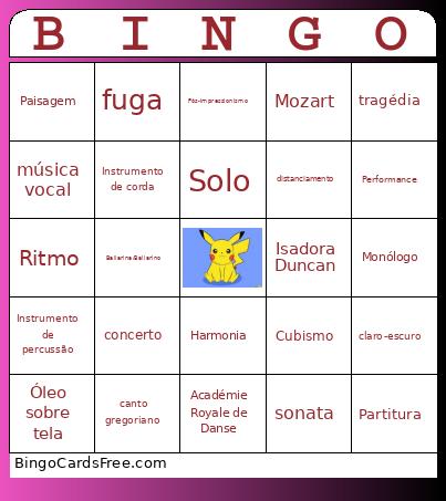 Vocabulário Compilado Das Artes Bingo Card