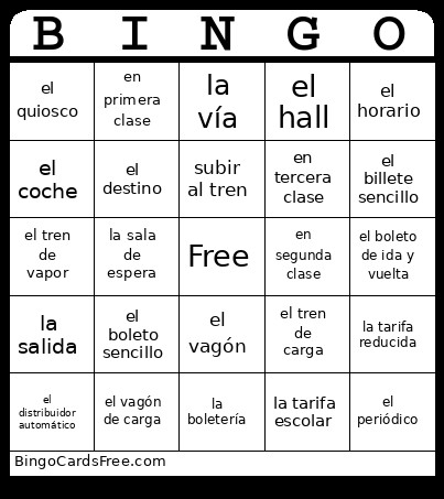 Vocabulario el Tren Bingo Card